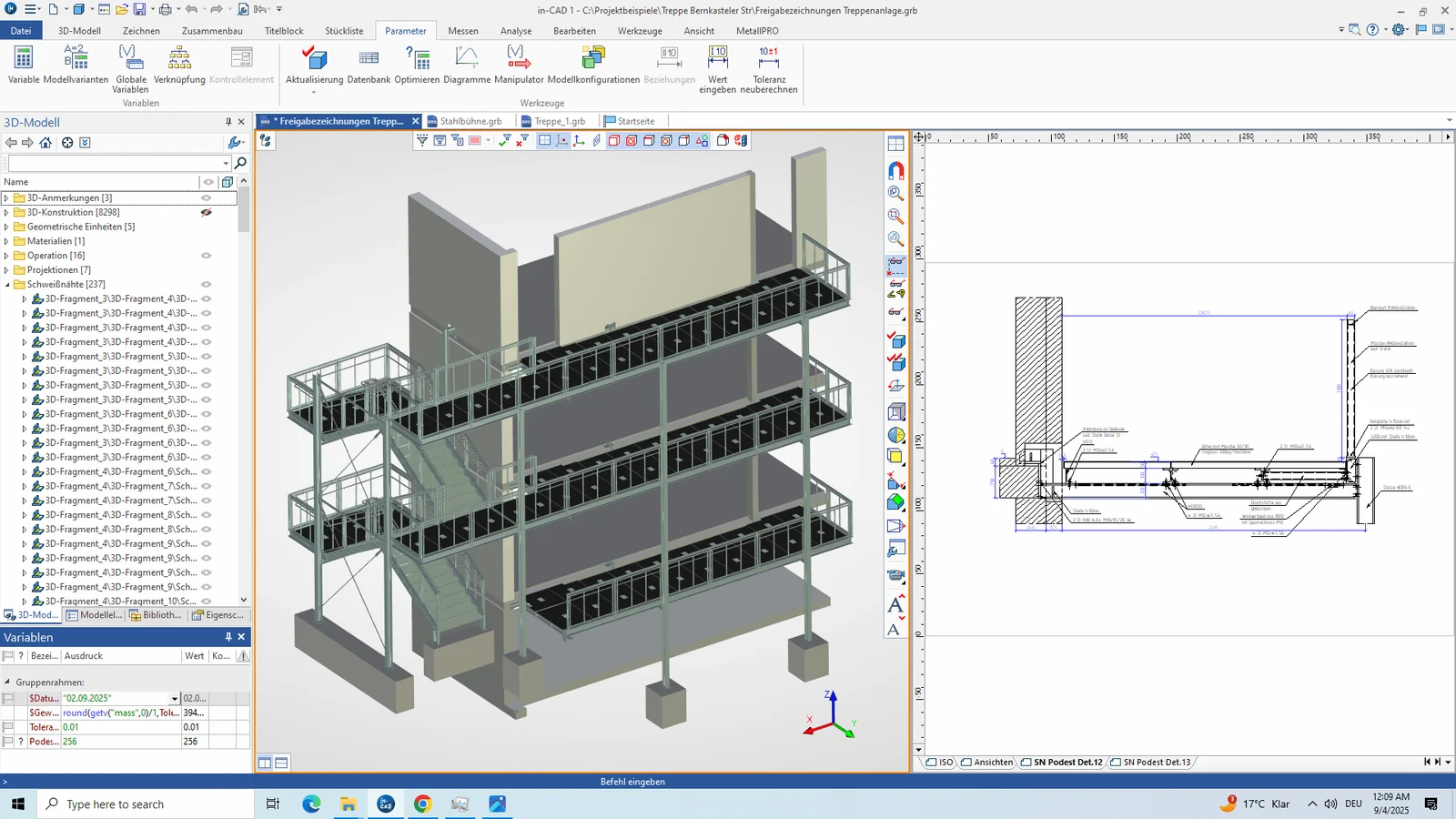 Mehrgeschossiger Treppenturm in IN-CAD mit Seitenansichten